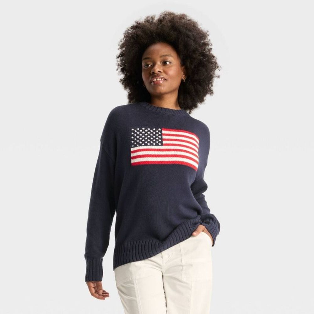 Women's Crewneck Americana Pullover Sweater - Wild Fable Navy Blue M